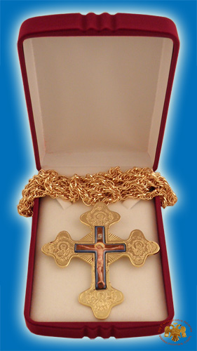 Pectoral Engraved Cross Gold Plated Byzantine Style with Enamel